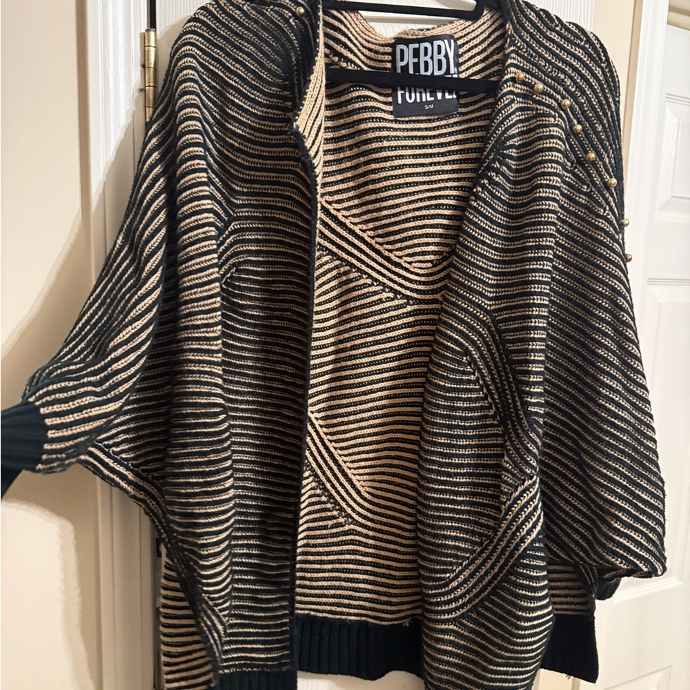 Pebby Forevee Black and Cream Striped Cardigan